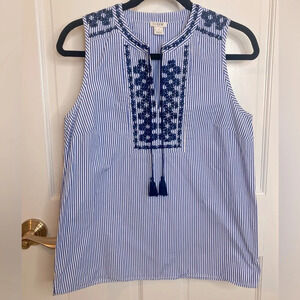 J. CREW Embroidered blue and white striped tank sleeveless 100% cotton 4 T…